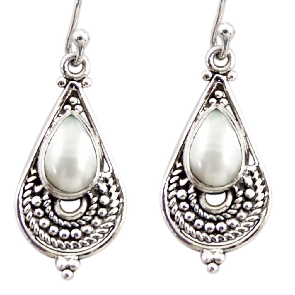 4.19cts natural white pearl 925 sterling silver dangle earrings jewelry r31283