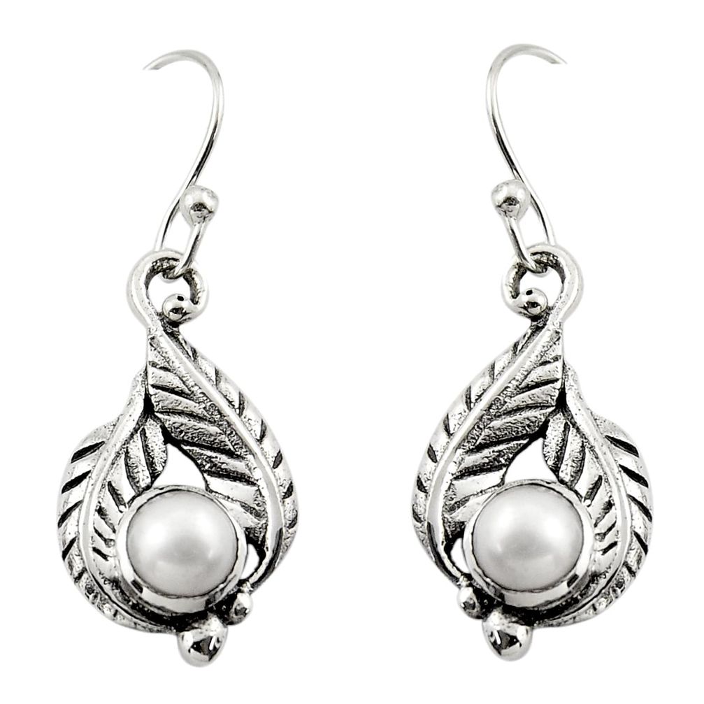 1.96cts natural white pearl 925 sterling silver dangle earrings jewelry r42911
