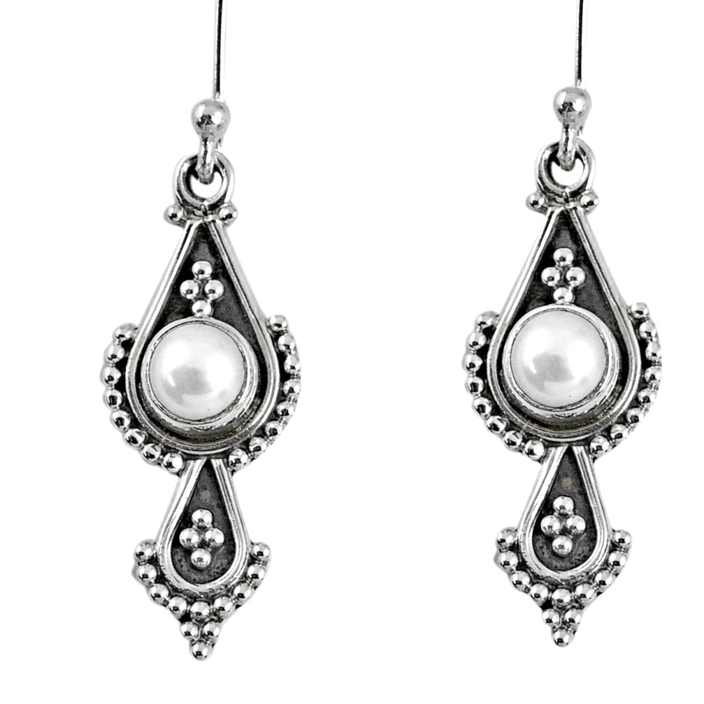 1.62cts natural white pearl 925 sterling silver dangle earrings jewelry r59555