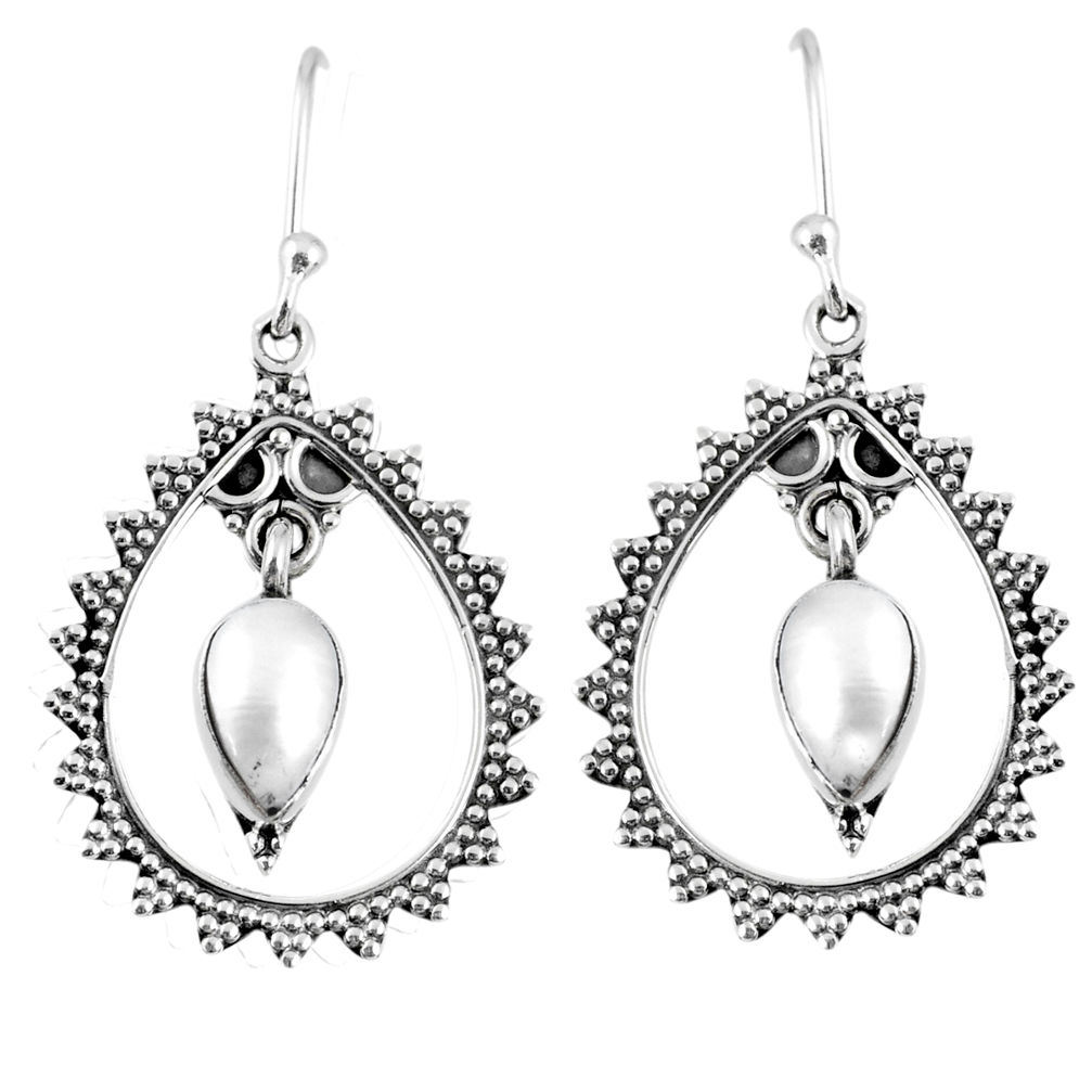 4.28cts natural white pearl 925 sterling silver dangle earrings jewelry r59654