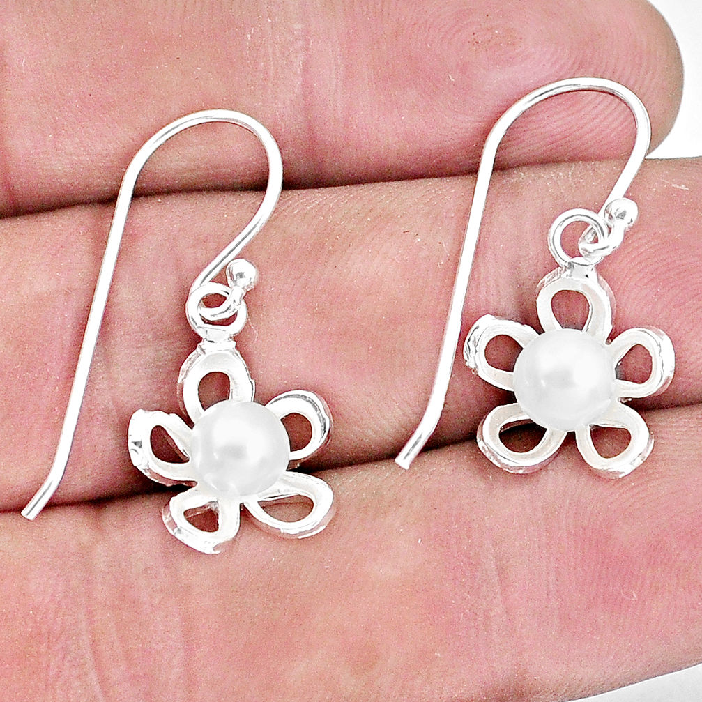 2.72cts natural white pearl 925 sterling silver dangle flower earrings c21565