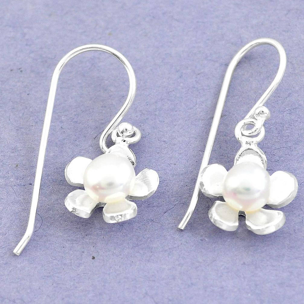 Natural white pearl 925 sterling silver dangle flower earrings jewelry c20207