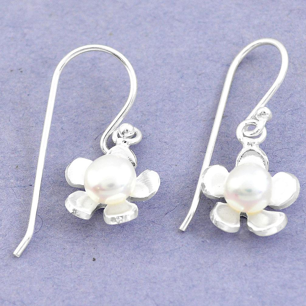 Natural white pearl 925 sterling silver dangle flower earrings jewelry c20220