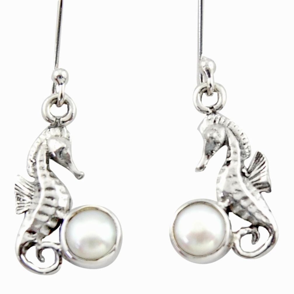 2.12cts natural white pearl 925 sterling silver dangle seahorse earrings d46797