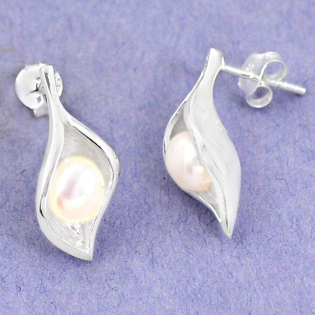 4.80cts natural white pearl 925 sterling silver earrings jewelry c23811