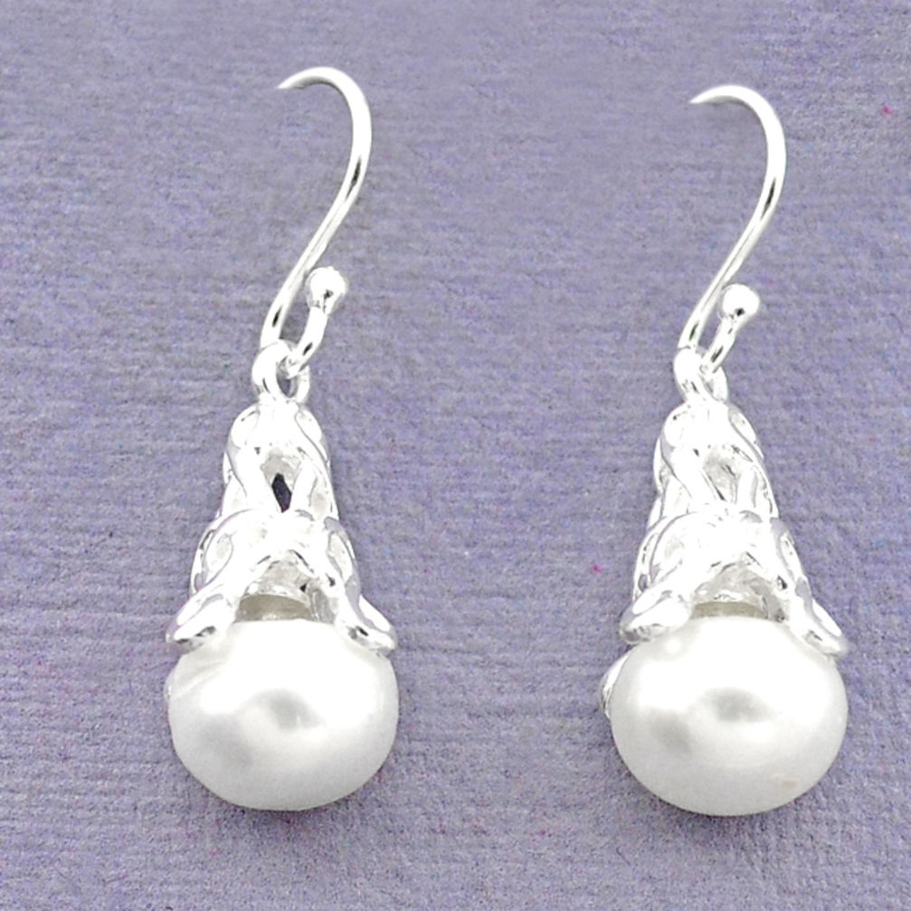 Natural white pearl 925 sterling silver earrings jewelry c23813
