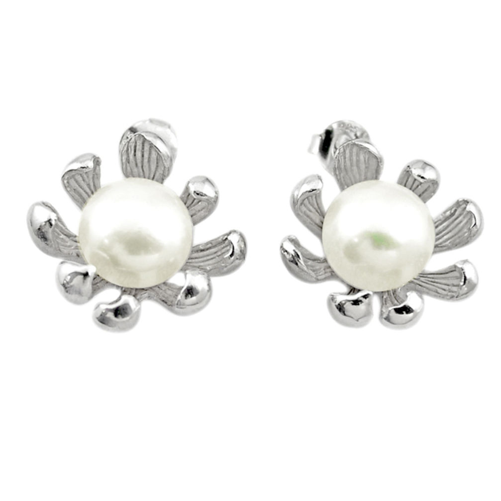 Natural white pearl 925 sterling silver earrings jewelry c24202