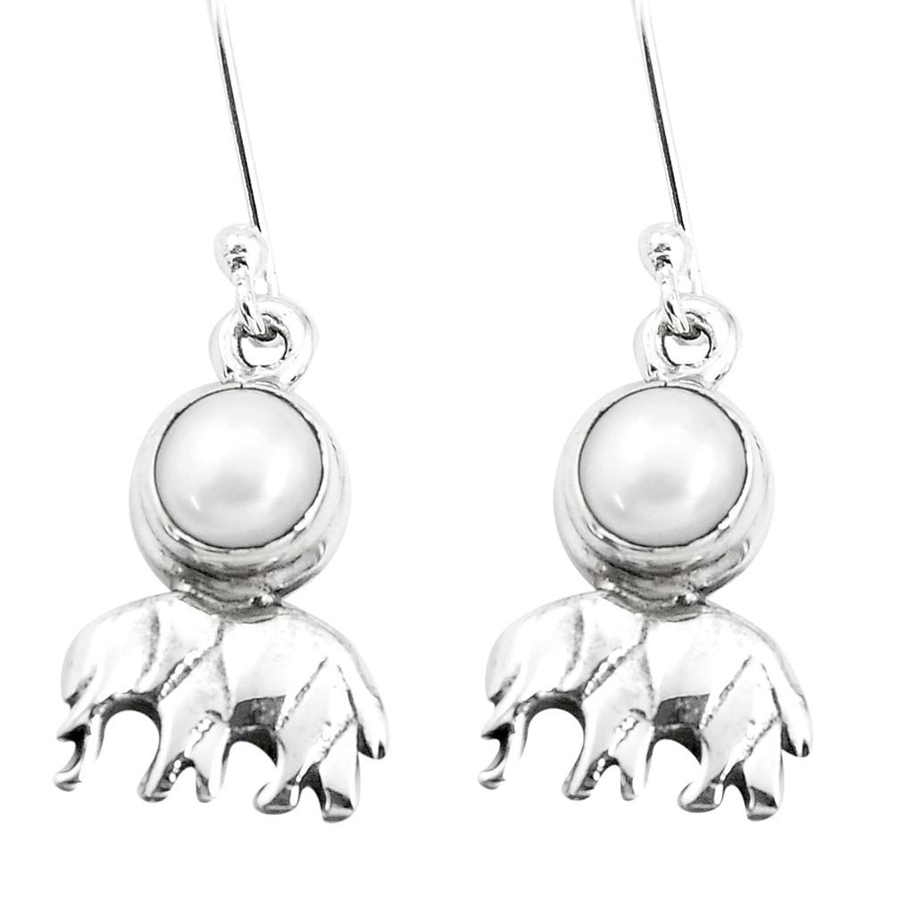 3.13cts natural white pearl 925 sterling silver elephant earrings jewelry p38480