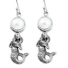 Clearance Sale- 6.20cts natural white pearl 925 sterling silver fairy mermaid earrings p60761