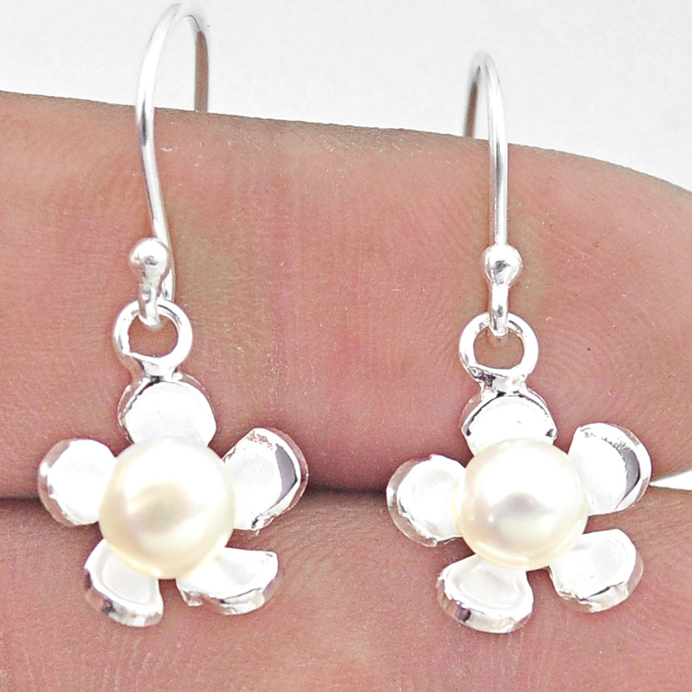 3.32cts natural white pearl 925 sterling silver flower earrings jewelry c25651