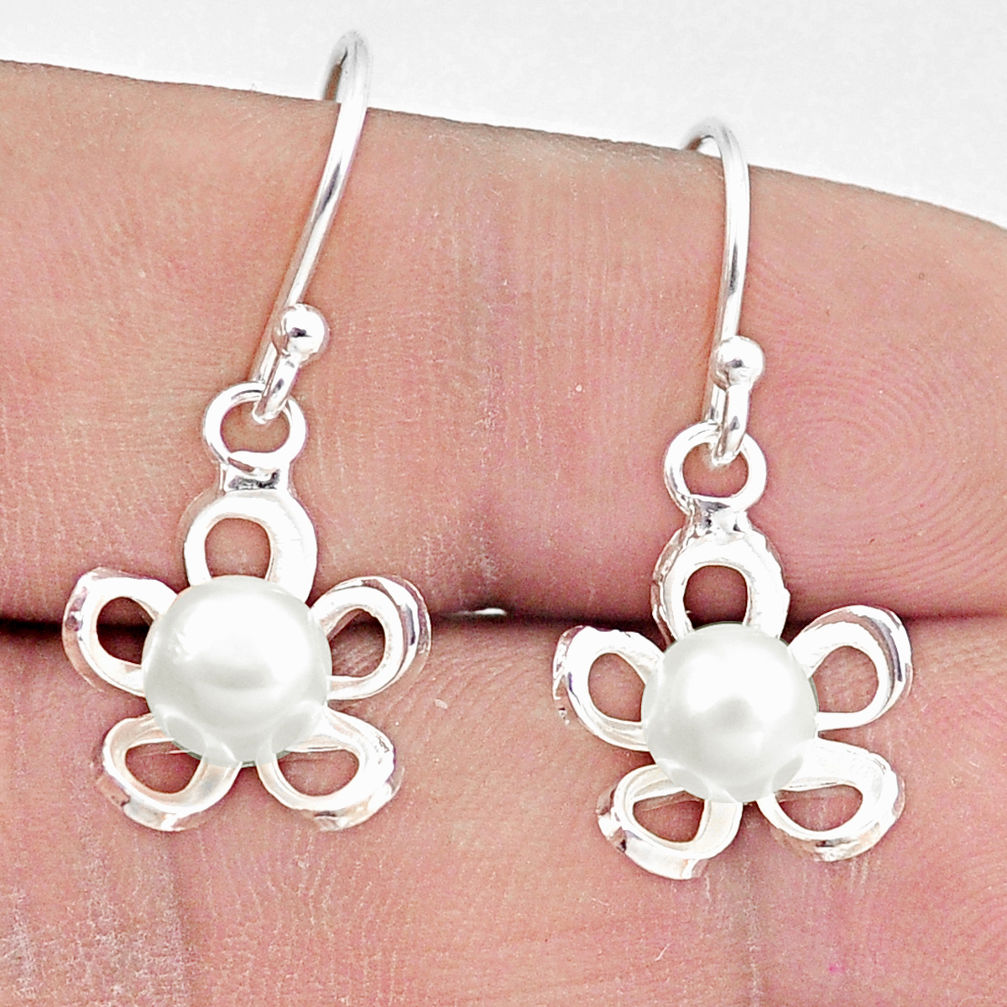 2.72cts natural white pearl 925 sterling silver flower earrings jewelry c25674