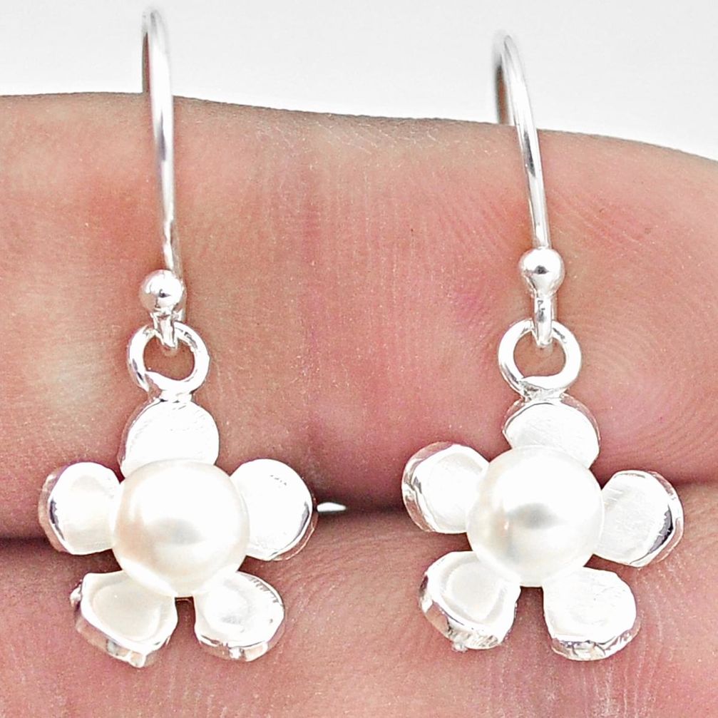 3.31cts natural white pearl 925 sterling silver flower earrings jewelry c25679