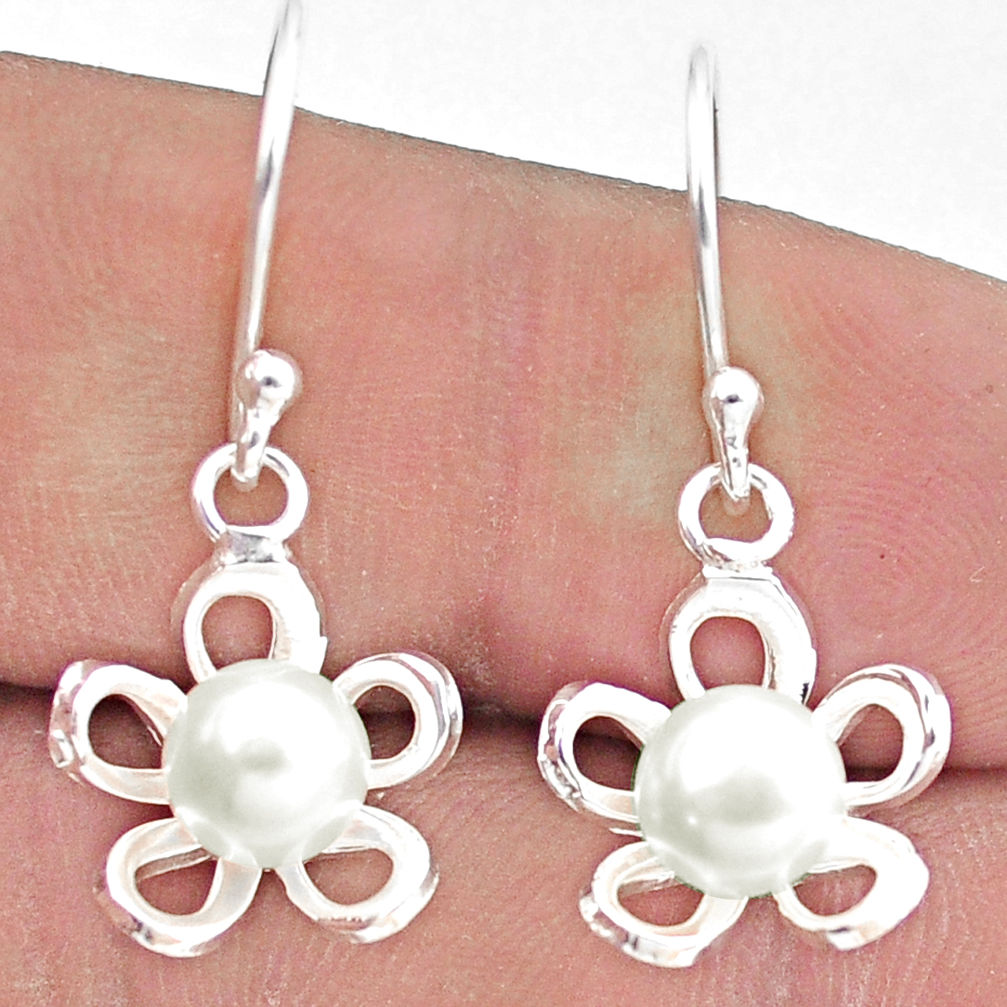 2.91cts natural white pearl 925 sterling silver flower earrings jewelry c25706