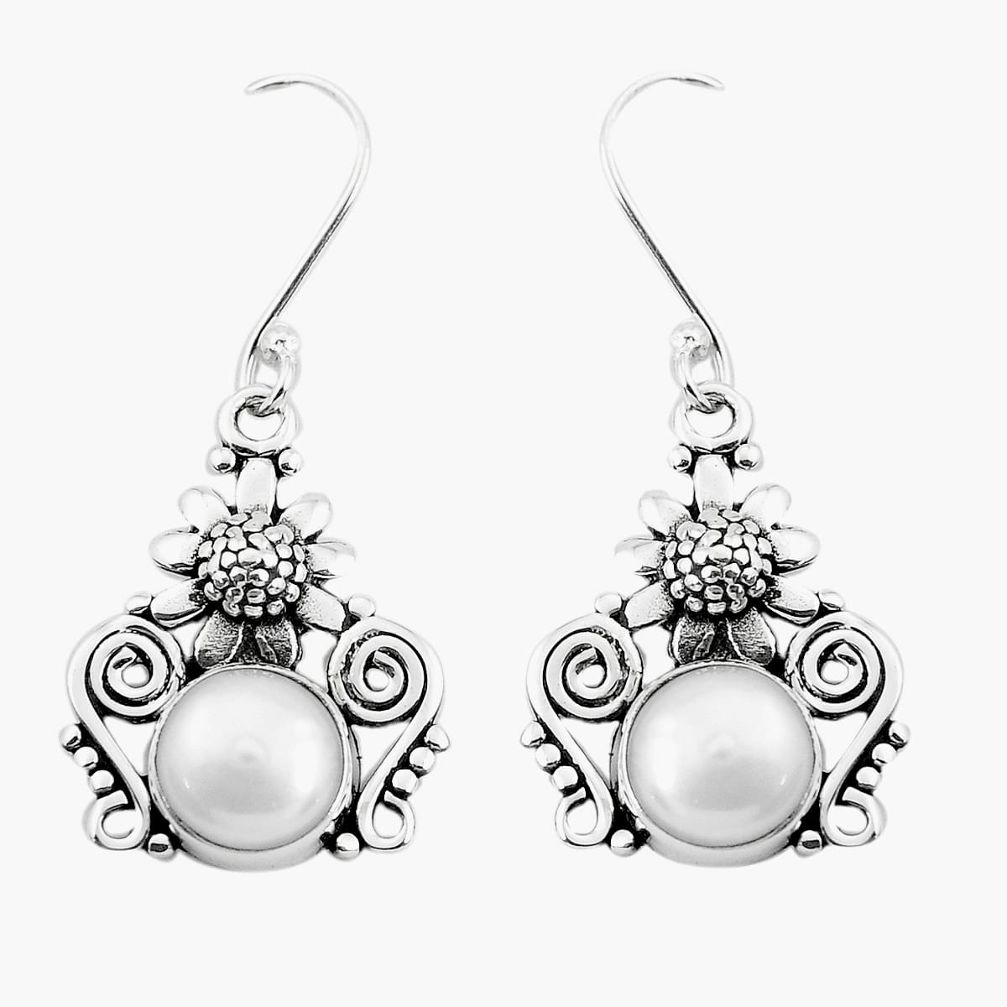 white pearl 925 sterling silver flower earrings jewelry p50701