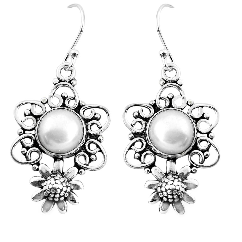 6.10cts natural white pearl 925 sterling silver flower earrings jewelry p51980