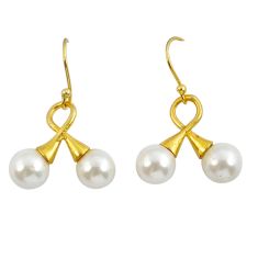 13.05cts natural white pearl 925 sterling silver gold dangle earrings y24136