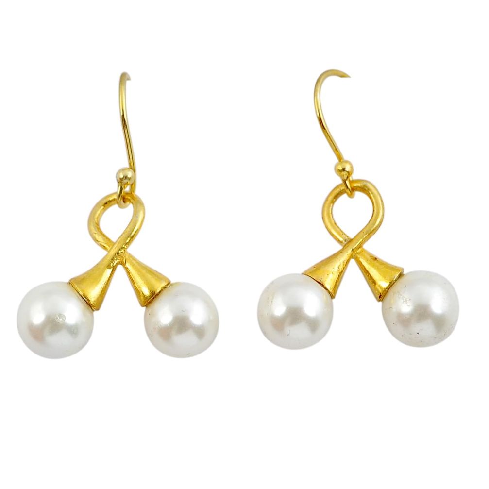 10.56cts natural white pearl 925 sterling silver gold earrings jewelry y24164