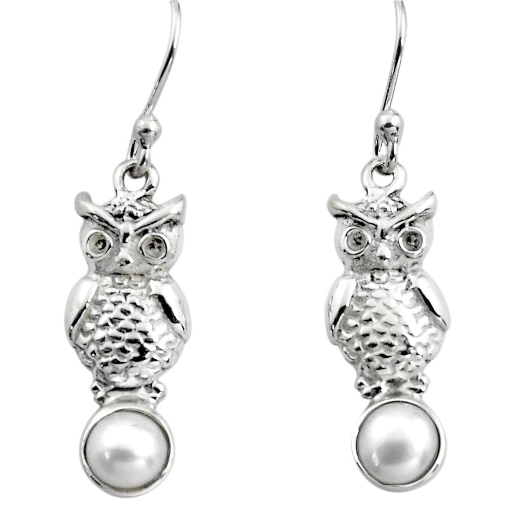 2.09cts natural white pearl 925 sterling silver owl earrings jewelry p84929