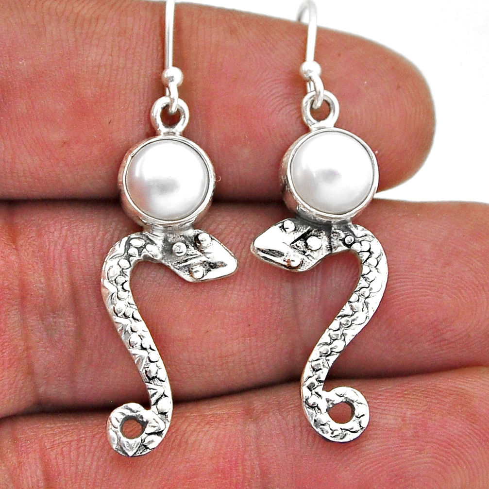 6.57cts natural white pearl 925 sterling silver snake earrings jewelry n46642