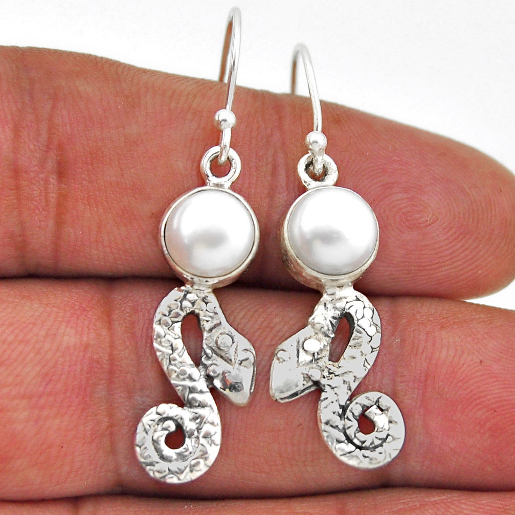 5.38cts natural white pearl 925 sterling silver snake earrings jewelry n47081