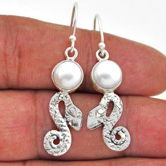 5.38cts natural white pearl 925 sterling silver snake earrings jewelry n47081