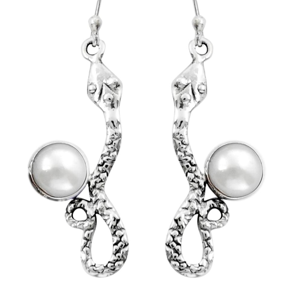 2.23cts natural white pearl 925 sterling silver snake earrings jewelry y15582