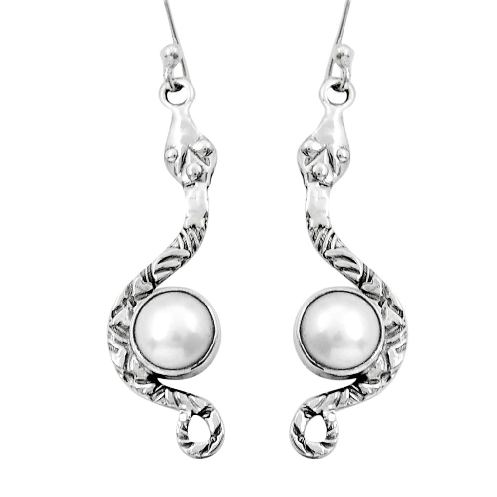 4.36cts natural white pearl 925 sterling silver snake earrings jewelry y15591