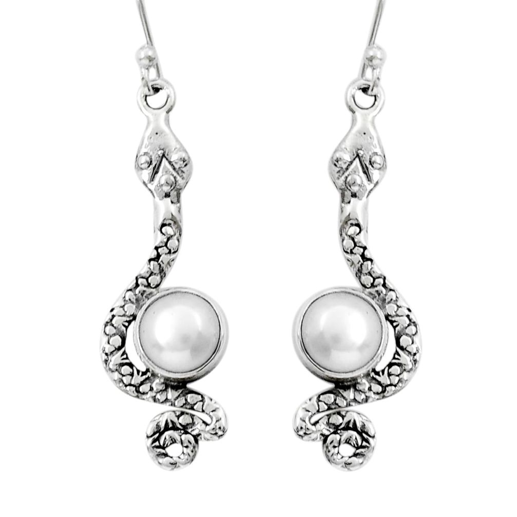 3.84cts natural white pearl 925 sterling silver snake earrings jewelry y15600