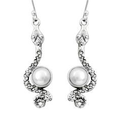 3.84cts natural white pearl 925 sterling silver snake earrings jewelry y15600