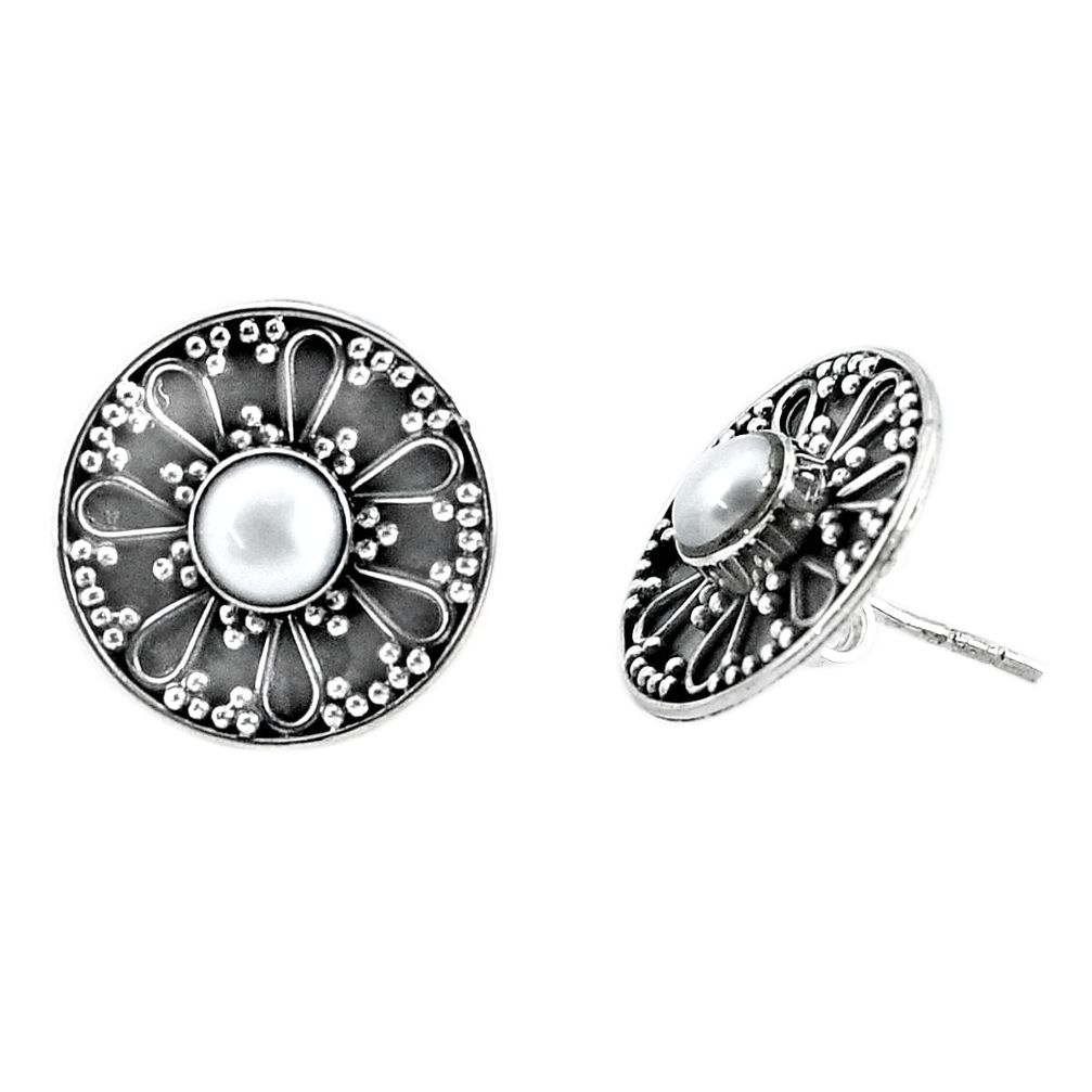 1.91cts natural white pearl 925 sterling silver stud earrings jewelry p34372