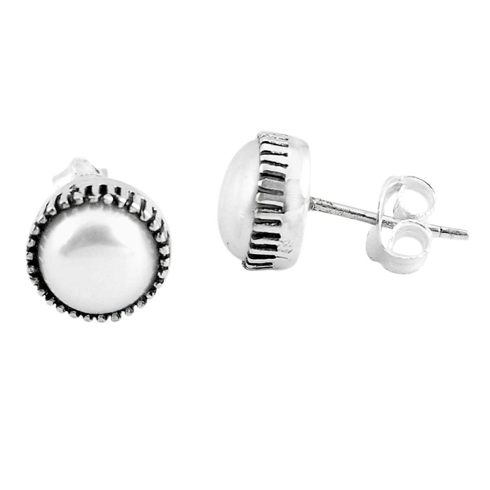 5.82cts natural white pearl 925 sterling silver stud earrings jewelry p48935