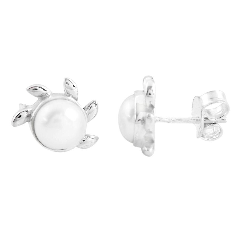 4.34cts natural white pearl 925 sterling silver stud earrings jewelry p54105