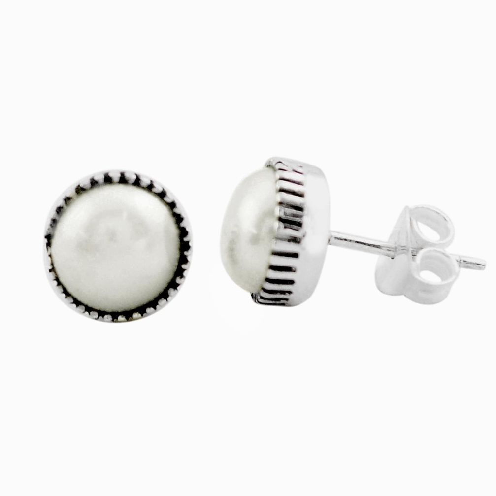 5.92cts natural white pearl 925 sterling silver stud earrings jewelry p88542