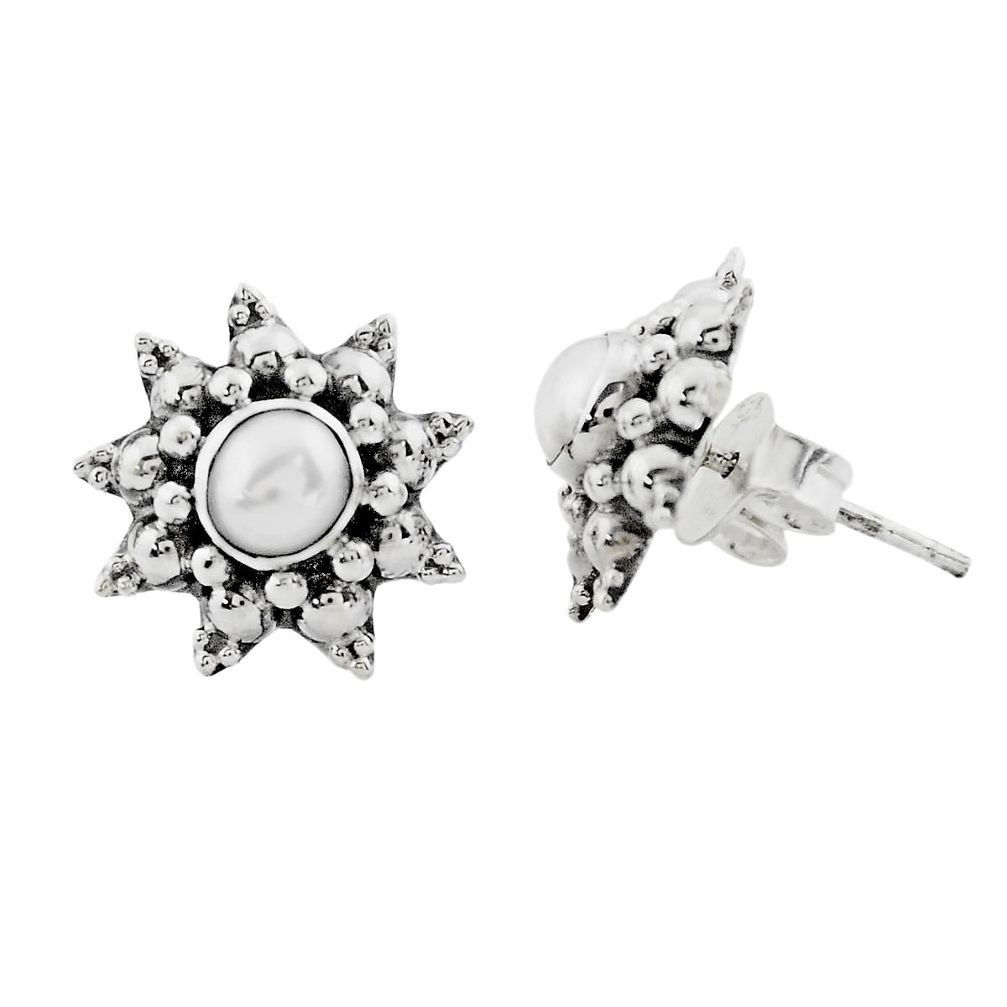 1.63cts natural white pearl 925 sterling silver stud earrings jewelry p88569