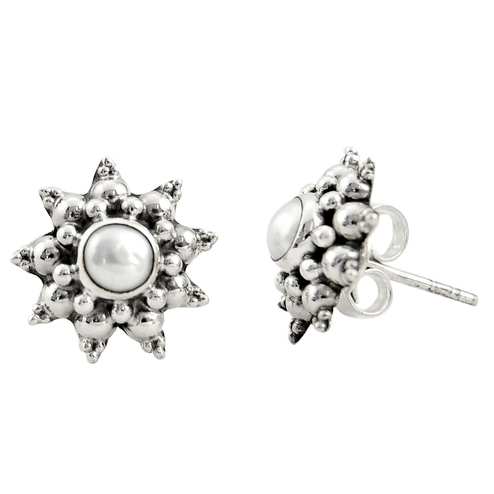1.63cts natural white pearl 925 sterling silver stud earrings jewelry r22802