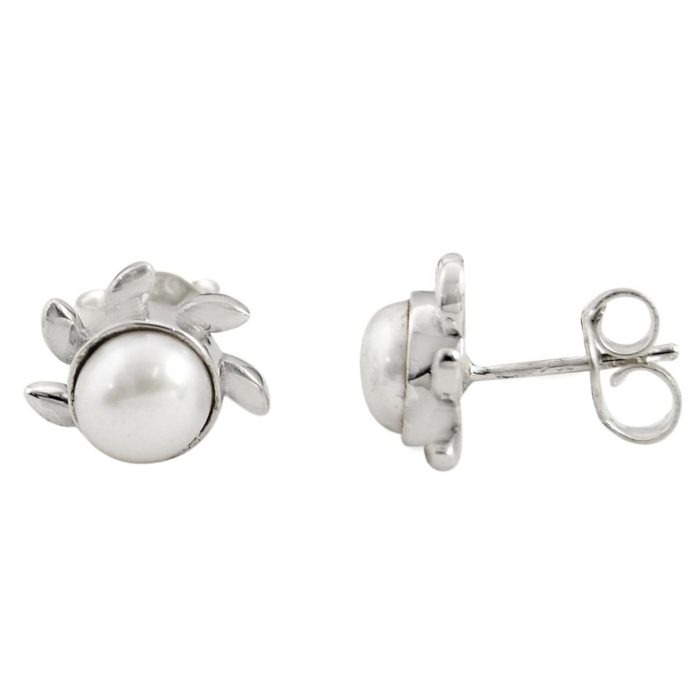 4.30cts natural white pearl 925 sterling silver stud earrings jewelry r22853