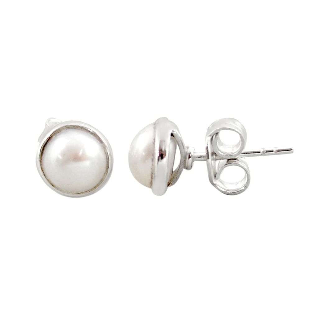 4.07cts natural white pearl 925 sterling silver stud earrings jewelry r27334