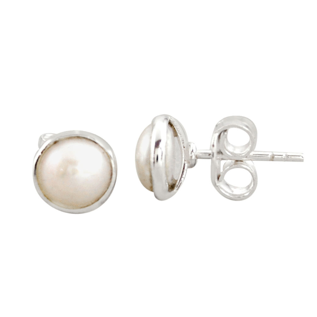 4.22cts natural white pearl 925 sterling silver stud earrings jewelry r27341