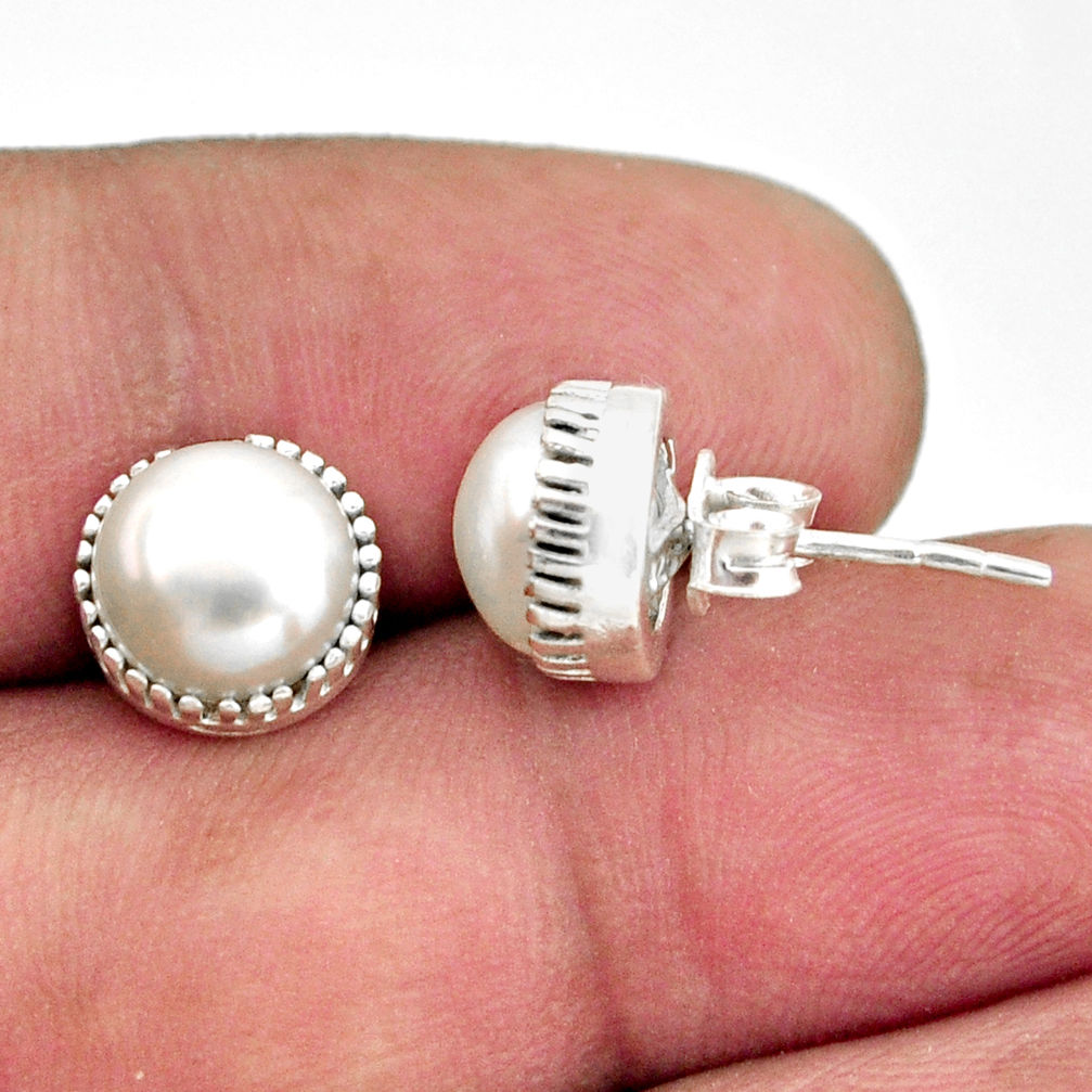 5.81cts natural white pearl 925 sterling silver stud earrings jewelry r38566