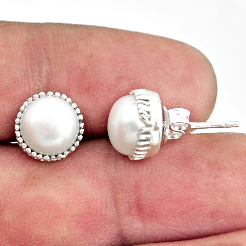 6.21cts natural white pearl 925 sterling silver stud earrings jewelry r38570