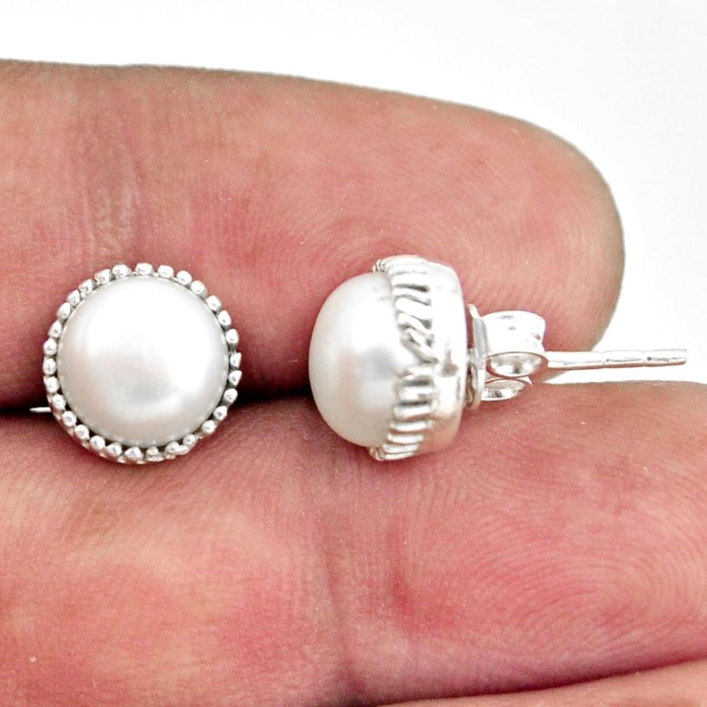 5.76cts natural white pearl 925 sterling silver stud earrings jewelry r38573