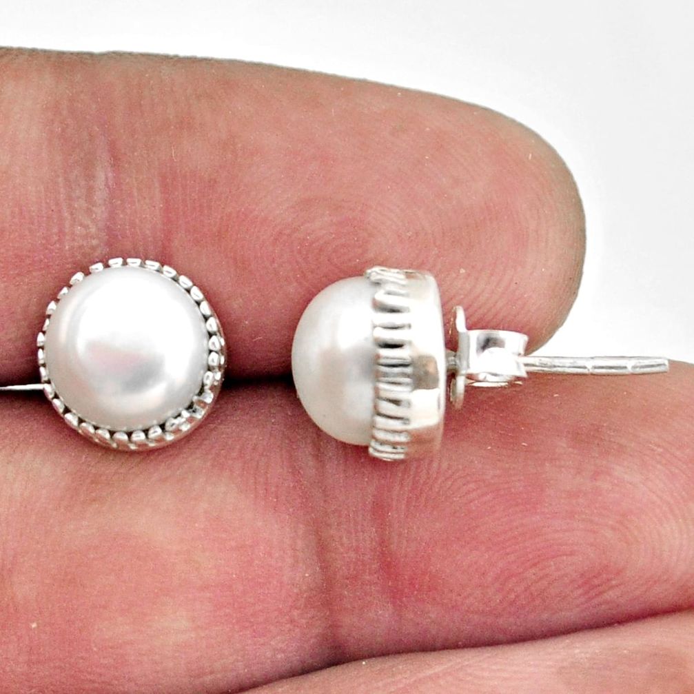 5.81cts natural white pearl 925 sterling silver stud earrings jewelry r38574