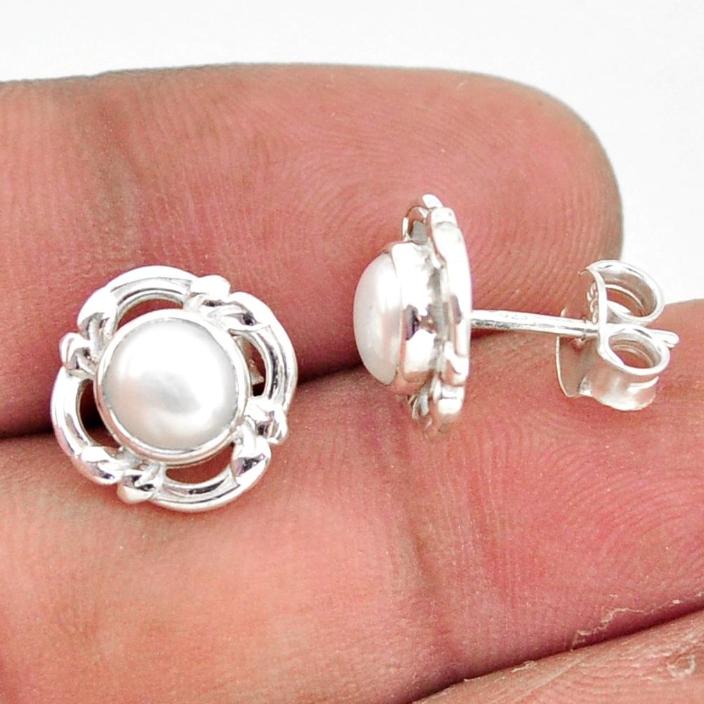 2.28cts natural white pearl 925 sterling silver stud earrings jewelry r41305