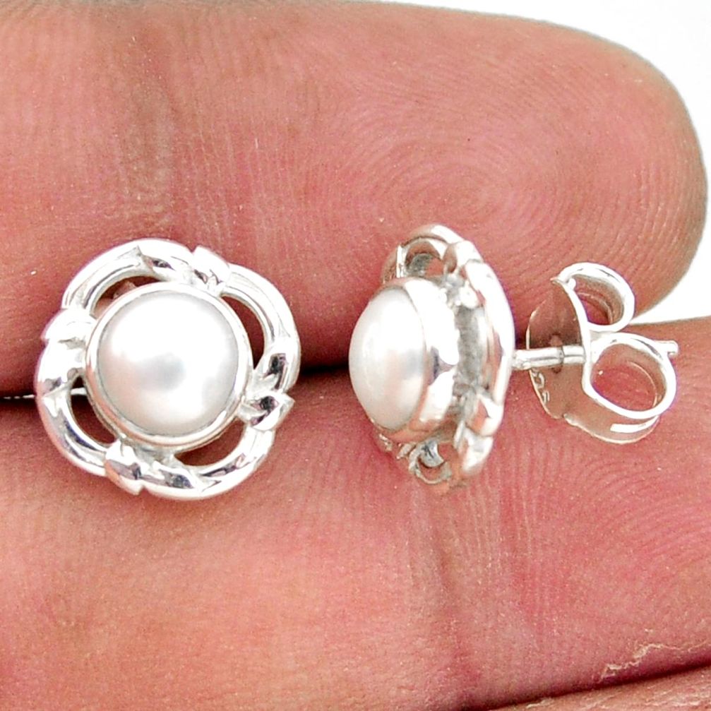 2.11cts natural white pearl 925 sterling silver stud earrings jewelry r41308