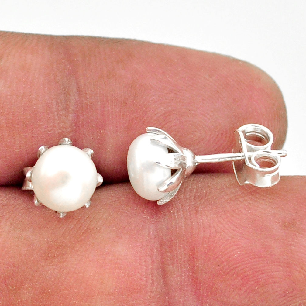 2.71cts natural white pearl 925 sterling silver stud earrings jewelry r41311