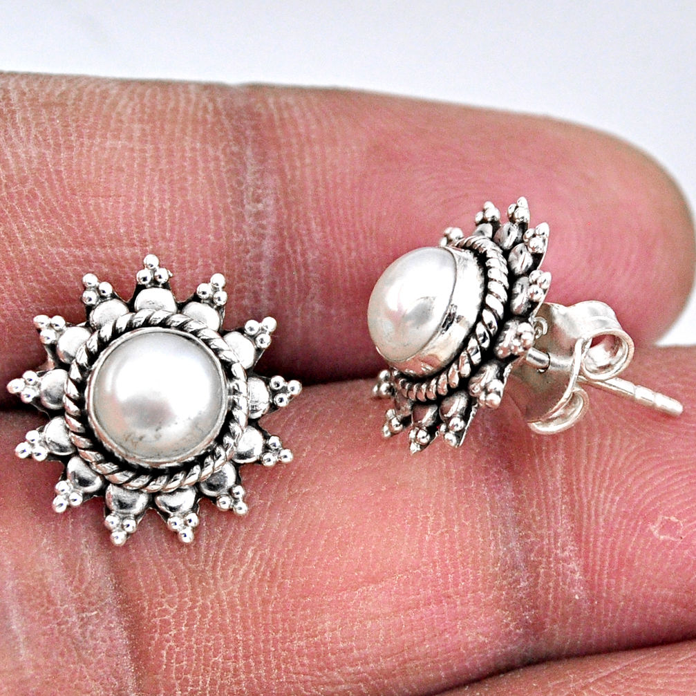 2.90cts natural white pearl 925 sterling silver stud earrings jewelry r55173