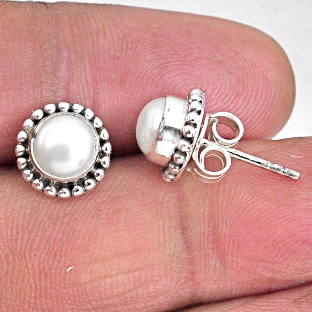 2.42cts natural white pearl 925 sterling silver stud earrings jewelry r59570