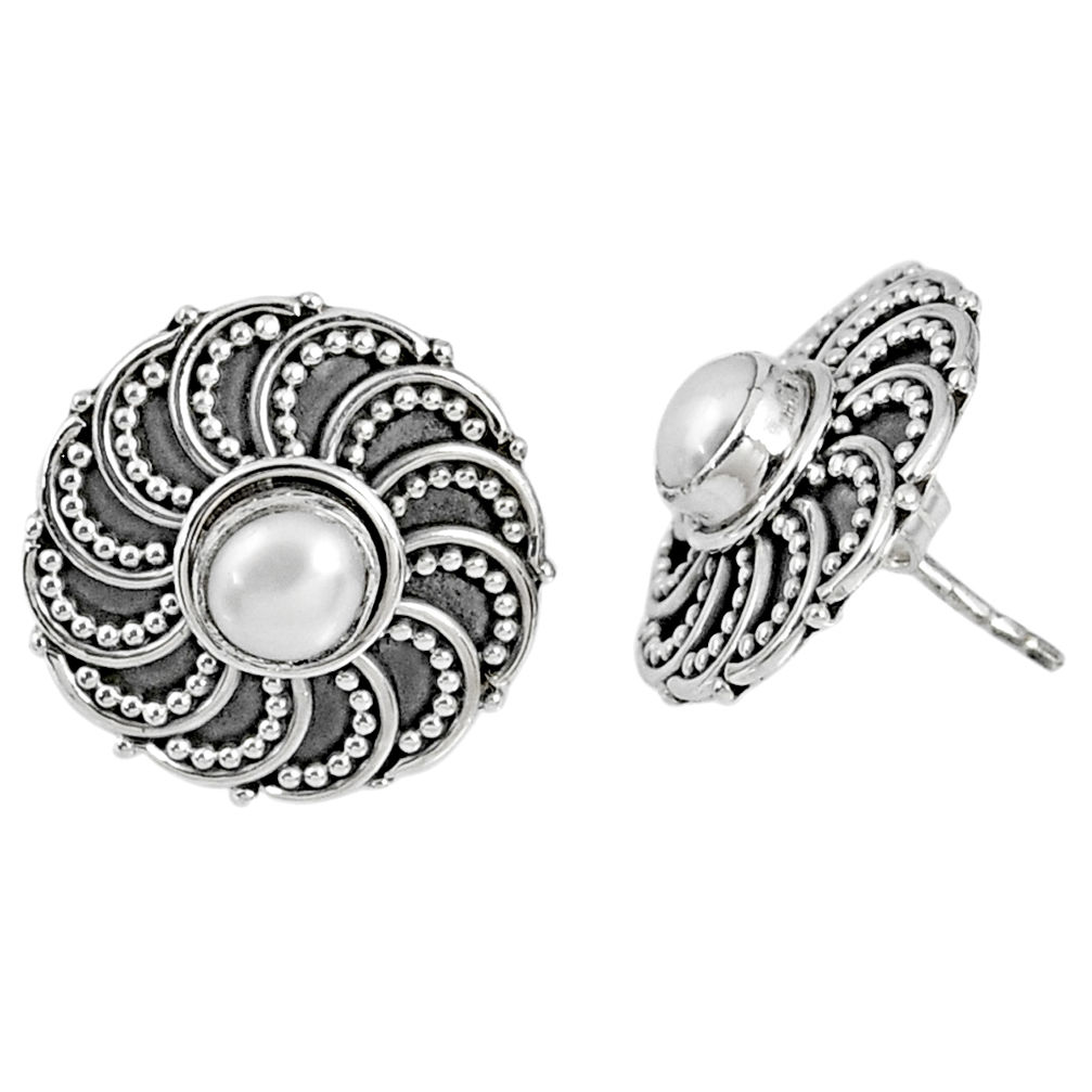 1.62cts natural white pearl 925 sterling silver stud earrings jewelry r59713