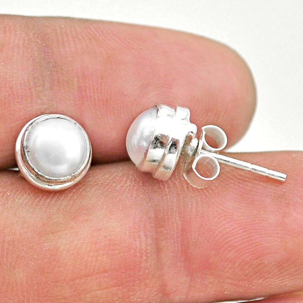 4.47cts natural white pearl 925 sterling silver stud earrings jewelry t19366