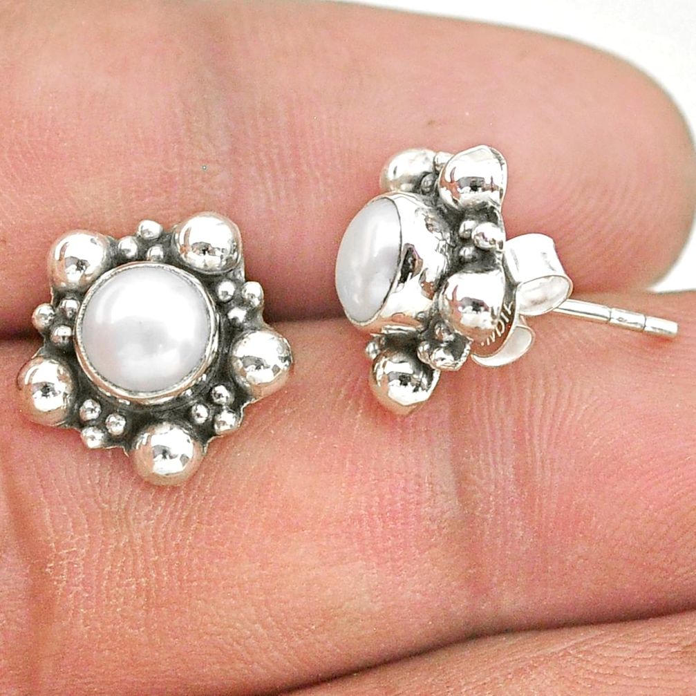 2.42cts natural white pearl 925 silver stud earrings jewelry t34153